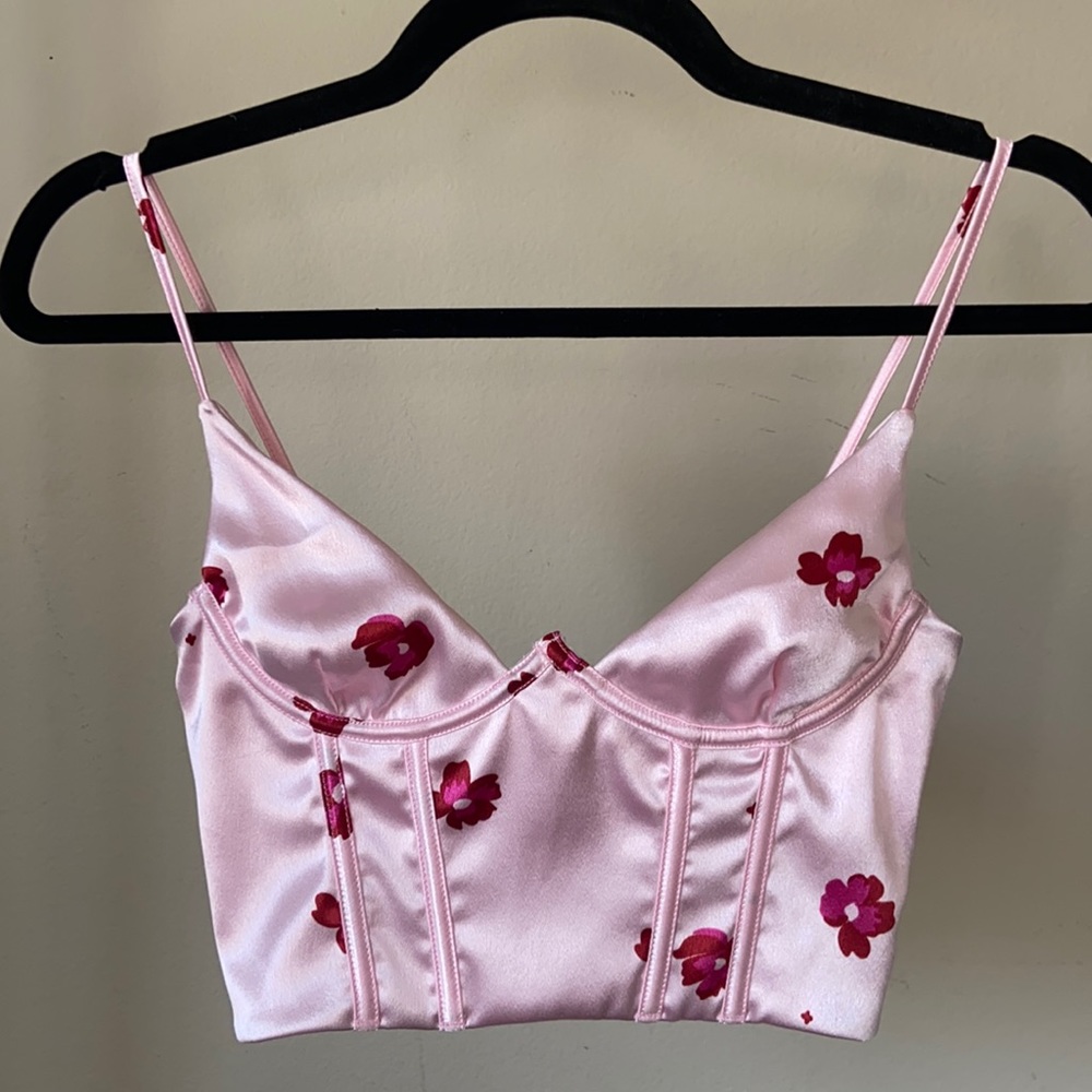 White Fox Pink Bustier Crop Top XS